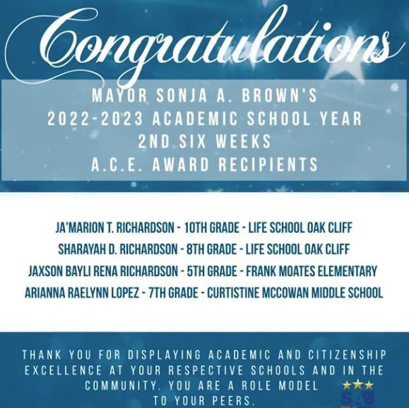 Life School Oak Cliff Students Receive ACE Awards from City of Glenn Heights